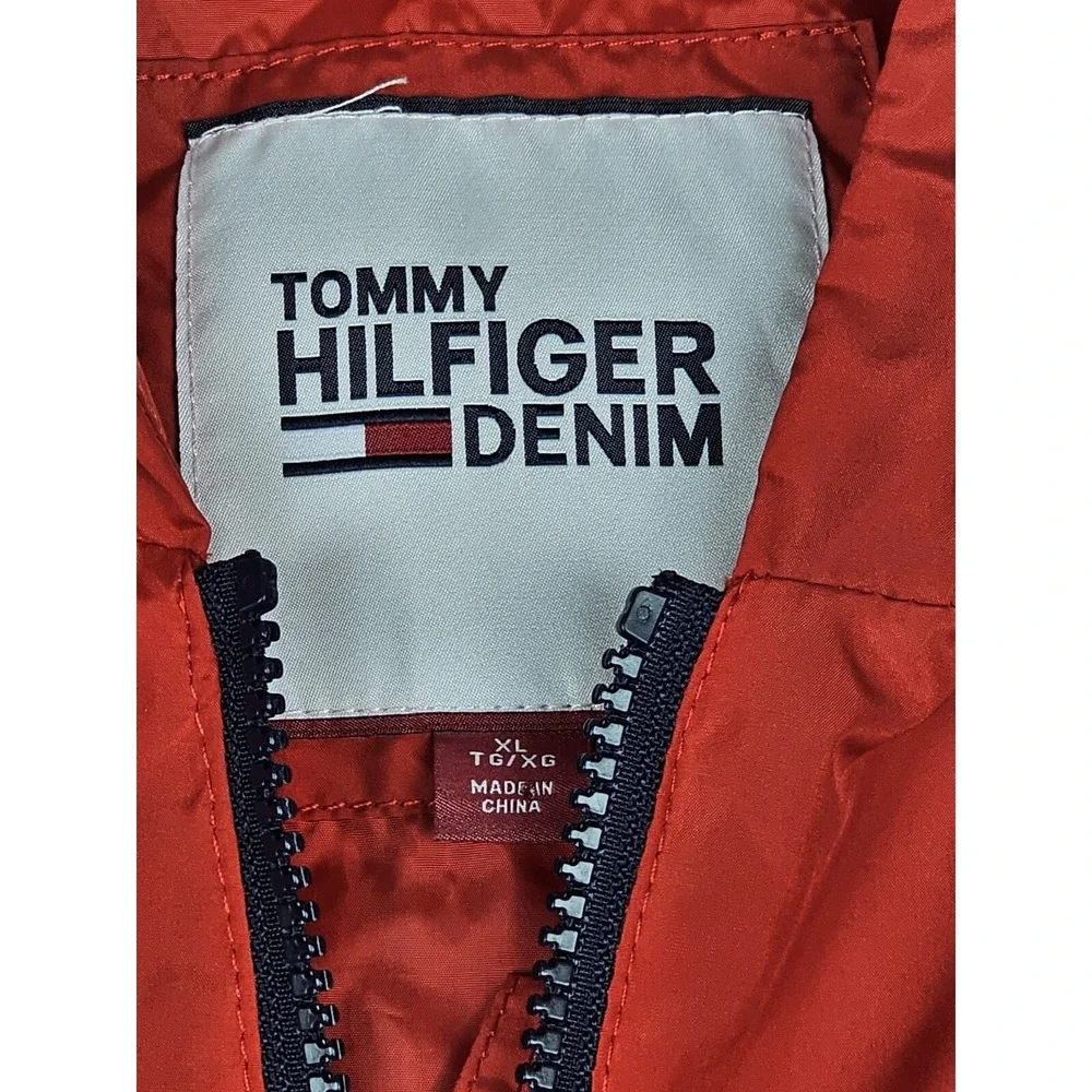 Tommy Hilfiger Denim Mens XL. Windbreaker Qt Zip Hooded Red Pullover Y2K Jacket‎